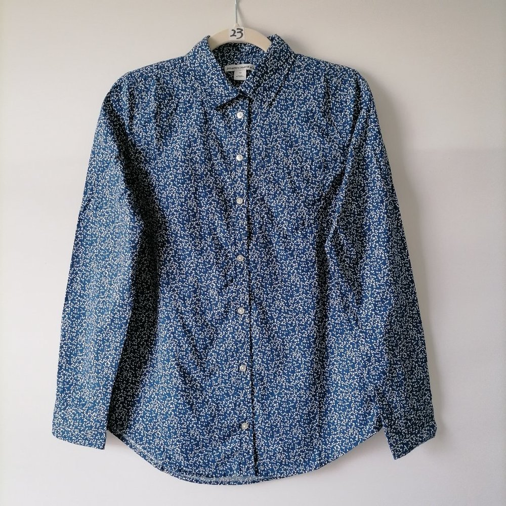 Amazon Essentials Womens Blue Long Sleeves Collared Button Up Shirt Size XS